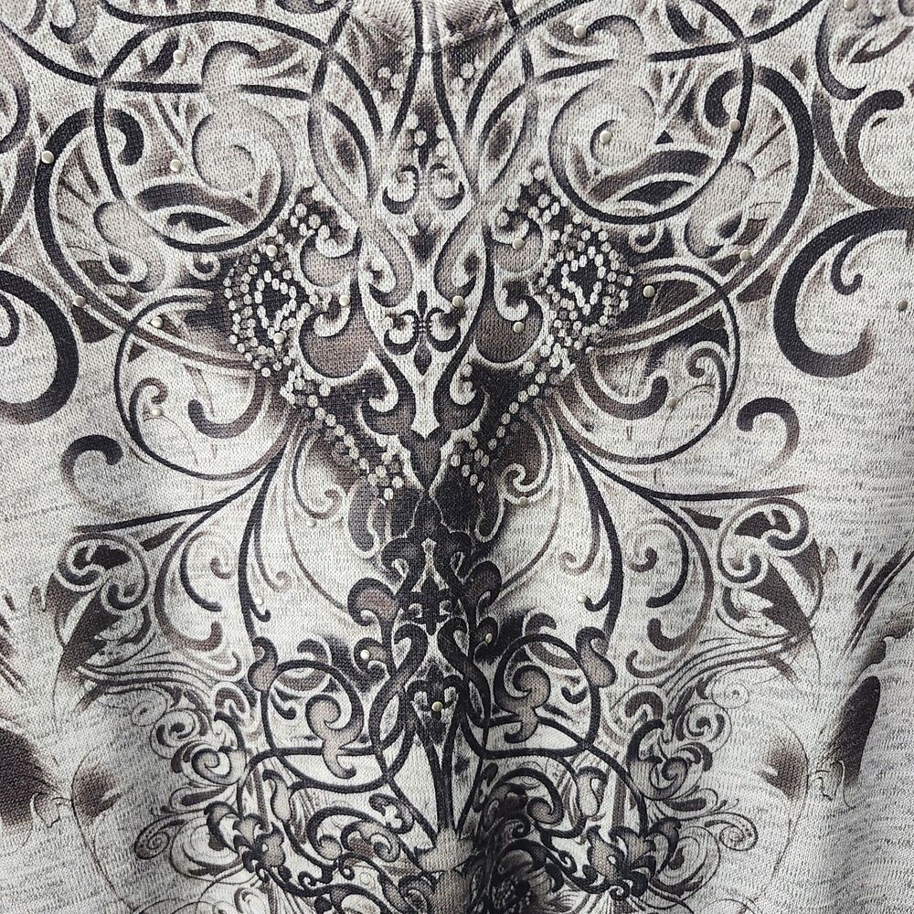 Dressbarn Gothic Scroll Work T-Shirt Womens L Gray Black Tribal Fairy Grunge - Picture 5 of 12